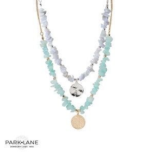 Park Lane SIERRA Necklace Gold and Silver Layered Agate Aqua Blue